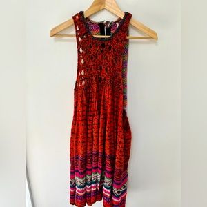 Free People knit tank/tunic. Size L. Orange with vibrant multicolor.